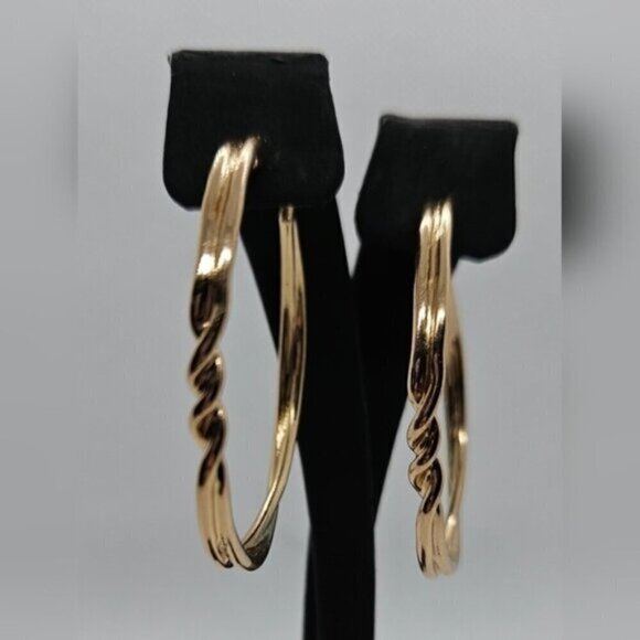 Double Hoop Twist Gold Tone Hoop Earrings - Picture 3 of 6